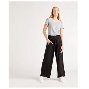 Quince	Black French Terry Modal Wide Leg Pant High Rise Foldover Waist S NEW